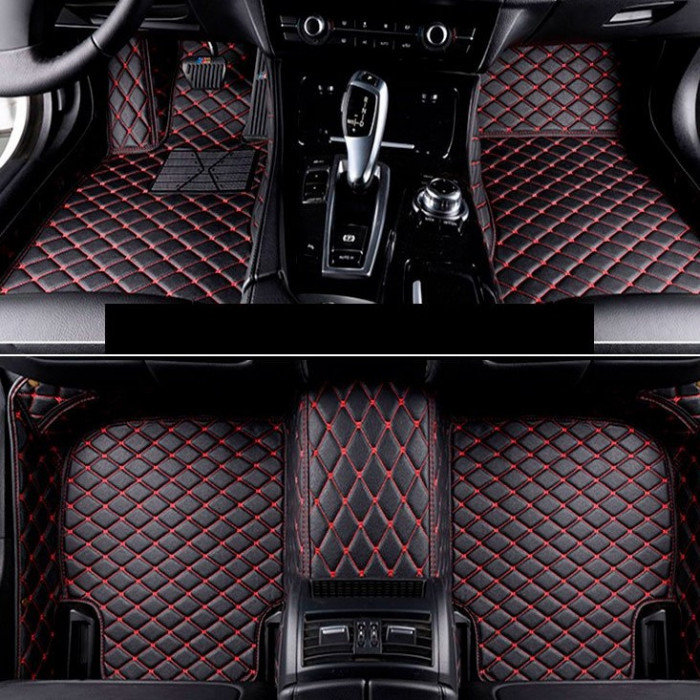 Set Covorase Auto Lux Piele Capitonaj Interior Premium Diamond Mats Dacia Duster 2 2018&rarr; Negru + Cusatura Rosie 040820-12