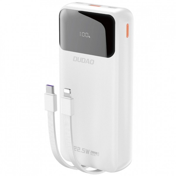 Baterie Externa Dudao K15Pro, 20000mAh, 22.5W, QC + PD, 1 x Lightning - 1 x USB-A - 2 x USB-C, Alba