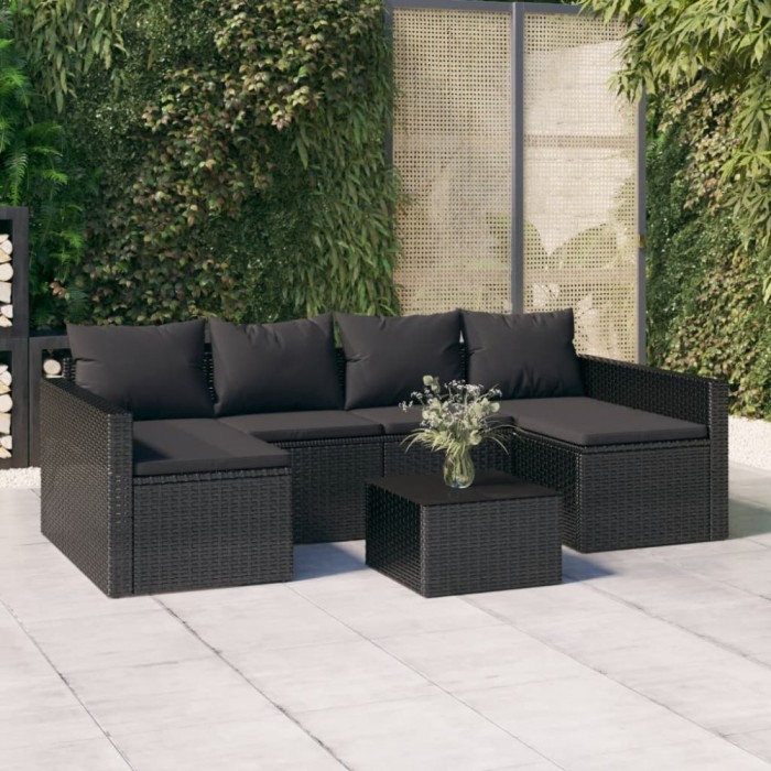 vidaXL Set șezlonguri de grădină, 2 piese, cu perne, negru, poliratan 362345