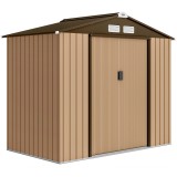 Outsunny Șopron de grădină exterior 2,42 m&sup2; 213x130x185 cm cu ușă culisantă, ventilație și kit de fundație, galben | Aosom Romania