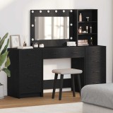 Set masă de toaletă cu LED, 3 piese, negru, lemn prelucrat