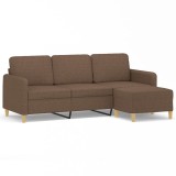 Canapea cu 3 locuri cu taburet, maro, 180 cm, material textil
