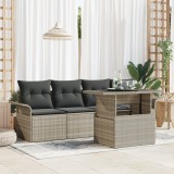 vidaXL Set de canapea de grădină cu 5 piese și perne gri deschis, din rattan poli.