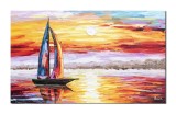 Cumpara ieftin Apus de soare cu velier, tablou pictat manual 100x60cm ulei pe panza in cutit efect 3D, Leo Covaci