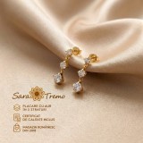 Cercei Lucea Tria cu 3 pietre zirconia stralucitoare, placati cu aur 18K, lungime 2 cm Brazilia