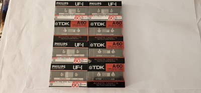 CASETA TDK A 60 SIGILATA LOT 4 BUCATI , SI PHILIPS UF-I 60 LOT 4 BUCATI . TOTAL 8 CASETE . foto