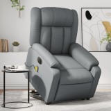 Gossi fotoliu masaj rabatabil electric cu ridicare, gri, piele eco