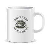 Cana alba personalizata pentru cafea, Stressed, Blessed and Coffee obsessed, ceramica, INOVATIX&reg;. 330 ml