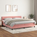 Cumpara ieftin Pat box spring cu saltea, roz, 200x200 cm, catifea