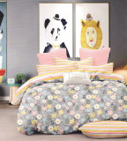 Lenjerie de pat matrimonial cu husa elastic pat si 4 fete perna dreptunghiulara, Eluned, bumbac mercerizat, multicolor