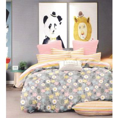 Lenjerie de pat pentru o persoana cu husa de perna dreptunghiulara, Eluned, bumbac mercerizat, multicolor