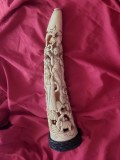 Scultura veche TIP Colt de Elefant cu zeite,lei,serpi,leoparzi,palmieri,35 cm
