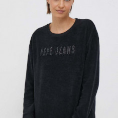 Pepe Jeans bluza femei, culoarea negru, cu imprimeu