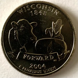 AMERICA QUARTER 1/4 DOLLAR 2004 LITERA D.(CAP DE VACA,BRANZA,PORUMB-WISCONSIN)BU, America de Nord, Cupru-Nichel