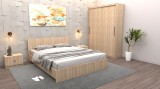 Set Dormitor Tania Stejar Sonoma Pat 160 cm x 200 cm + Noptiere + Dulap cu usi glisante 150 cm x 200 cm