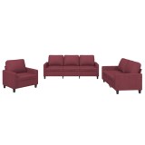 Cumpara ieftin Set canapea cu perne, 3 piese, rosu vin, material textil