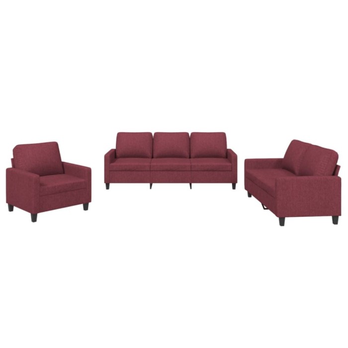 Set canapea cu perne, 3 piese, rosu vin, material textil