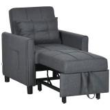 Fotoliu extensibil 3 in 1 HOMCOM cu spatar reglabil,Perna,53x169x45 cm,pentru biroul de acasa, Dormitor, Sufragerie, Gri | Aosom Romania