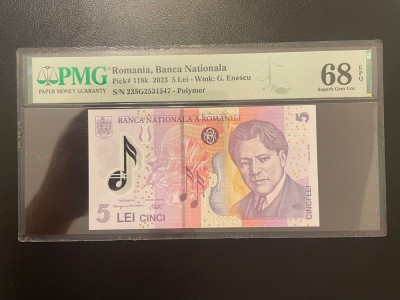 Romania 5 lei 2023 pick 118k grad 68 pmg foto