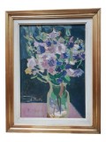 Liviu Teclu - Vas cu Flori, Ulei/Carton 49x35 cm, Semnat, Album Pictura cu Certificat Autenticitate