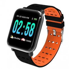 Ceas Smartwatch Techstar® A6, 1.3inch, Bluetooth 4.0, Monitorizare Tensiune, Puls, Oxigenare Sange, Alerte Sedentarism, Portocaliu