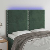 vidaXL Tăblie de pat cu LED, verde &icirc;nchis, 144x5x118/128 cm, catifea