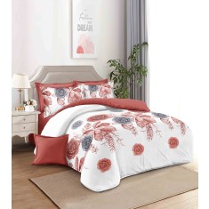 Lenjerie de pat pentru o persoana cu husa de perna patrata, Celyddon, bumbac mercerizat, multicolor