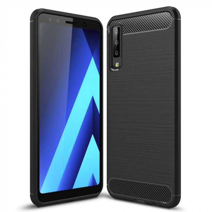 Husa pentru Samsung Galaxy A7 2018, Techsuit Carbon Silicone, Black