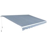 VidaXL Copertină pliabilă cu acționare manuală, 450 cm, albastru/alb