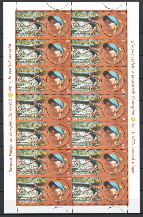 5x ✅ Romania 2018 Mi 7444 sheet MNH - LP 2209 coala 14x Simona Halep