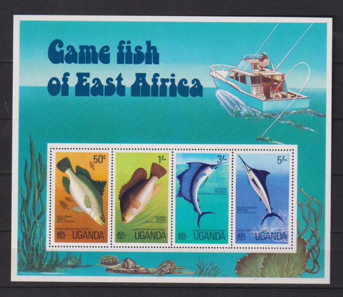 UGANDA 1977 FAUNA MARINA MI.BL 4 MNH