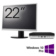 Pachet Calculator Refurbished HP EliteDesk 800 G3 Mini PC, Intel Core i7-7700T 2.90 - 3.80GHz, 8GB DDR4, 256GB SSD, Wi-Fi + Monitor 22 Inch + Windows