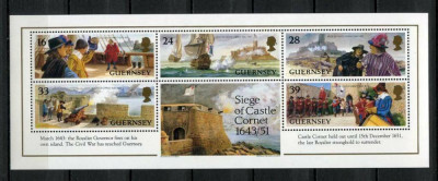 Guernsey 1993 - 350th Asediul castelului Cornet, bloc neuzat foto