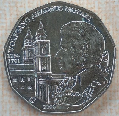 (S) MONEDA DIN ARGINT AUSTRIA - 5 EURO 2006, WOLFGANG AMADEUS MOZZART foto
