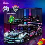 Cumpara ieftin Masina sport de jucarie Porsche 911 Cyberpunk, 1116 piese, control prin telecomanda, MOTOR si FARURI electrice functionale, lumini LED NEON, design ne