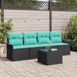 vidaXL Set de canapea cu pernă 5 pcs Negru poliratan 3345236