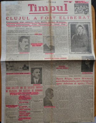 Ziarul Timpul, 13 octombrie 1944, eliberarea orasului Cluj; Proclamatii foto