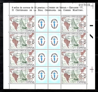 Spania 1977-Expozitia Internationala Filatelica ESPAMER`77, Barcelona,MC 8+8,MNH foto