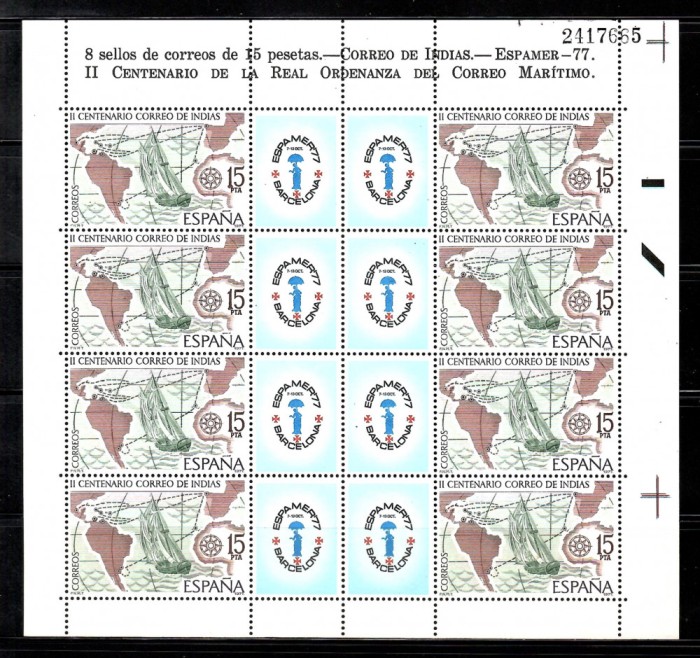 Spania 1977-Expozitia Internationala Filatelica ESPAMER`77, Barcelona,MC 8+8,MNH