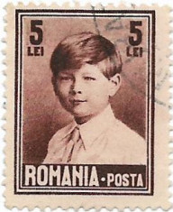 Mihai I, format mare, fara filigran (uzuale), 1928 - 5 L, obliterat foto