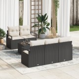 Set de sofa pentru grădină vidaXL 6 piese cu perne Ratan negru, Sofa pentru grădină vidaXL 2 locuri cu perne Ratan negru