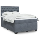 vidaXL Pat box spring cu saltea, gri &icirc;nchis, 140x190 cm, catifea