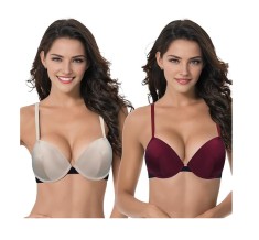 Set 2 sutiene push-up Curve Muse, cu sarma, visiniu si crem, 75F - OUTLET