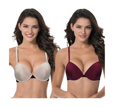 Set 2 sutiene push-up Curve Muse, cu sarma, visiniu si crem, 75F - OUTLET foto