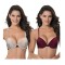 Set 2 sutiene push-up Curve Muse, cu sarma, visiniu si crem, 75F - OUTLET