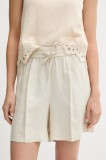United Colors of Benetton pantaloni scurți din in culoarea bej, uni, high waist, 4AGHD901T