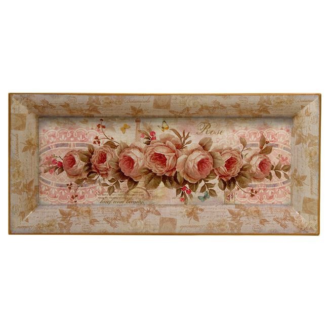 Platou de bucatarie, Zola&reg;, din plastic, model vintage, cu flori, 41x18x4 cm