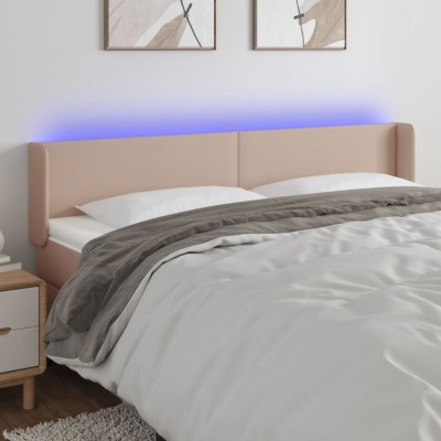 vidaXL Tăblie de pat cu LED cappuccino 183x16x78/88 cm piele ecologică 3123063 foto