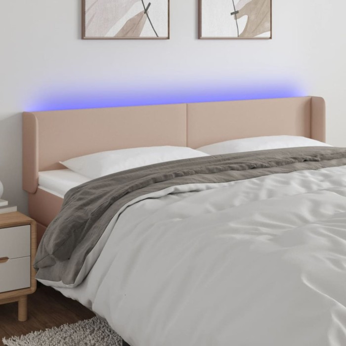 vidaXL Tăblie de pat cu LED cappuccino 183x16x78/88 cm piele ecologică 3123063