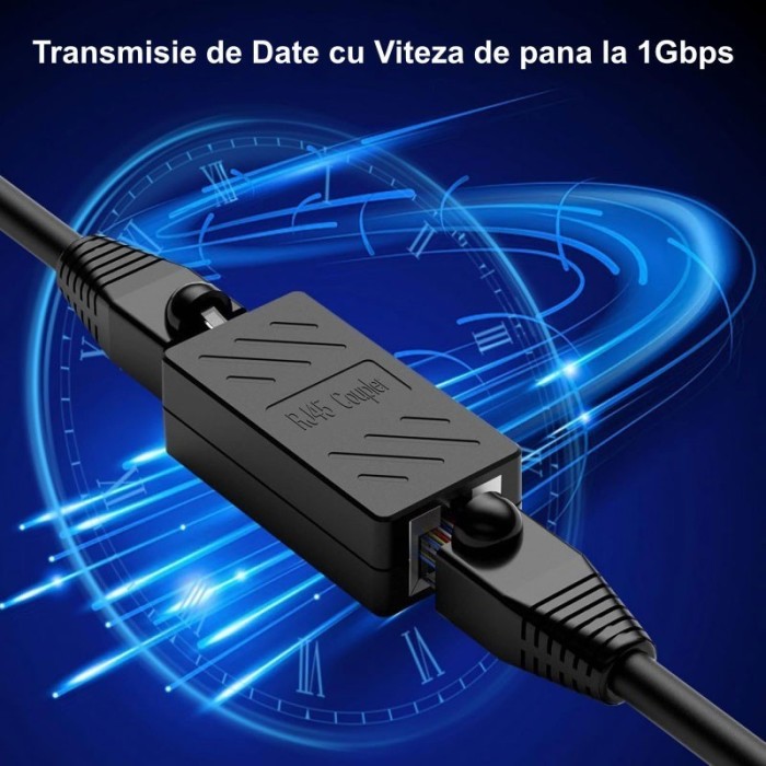 Adaptor RJ45 UTP mama - mama Negru CAT5/6 - cupla retea Ethernet